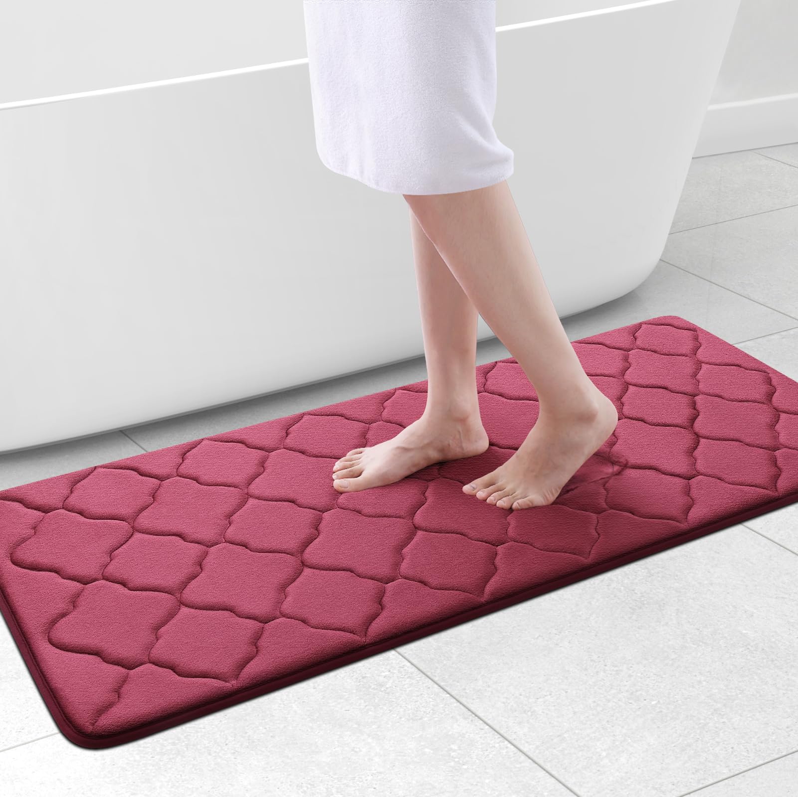 OLANLY Memory Foam Bath Mat Rug 24x16, Ultra Soft and Absorbent Bathroom Rugs, Non-Slip, Comfortable, Machine Washable Bath Carpet for Bathroom Floor, Tub, Shower and Home Decor Accessories, Black