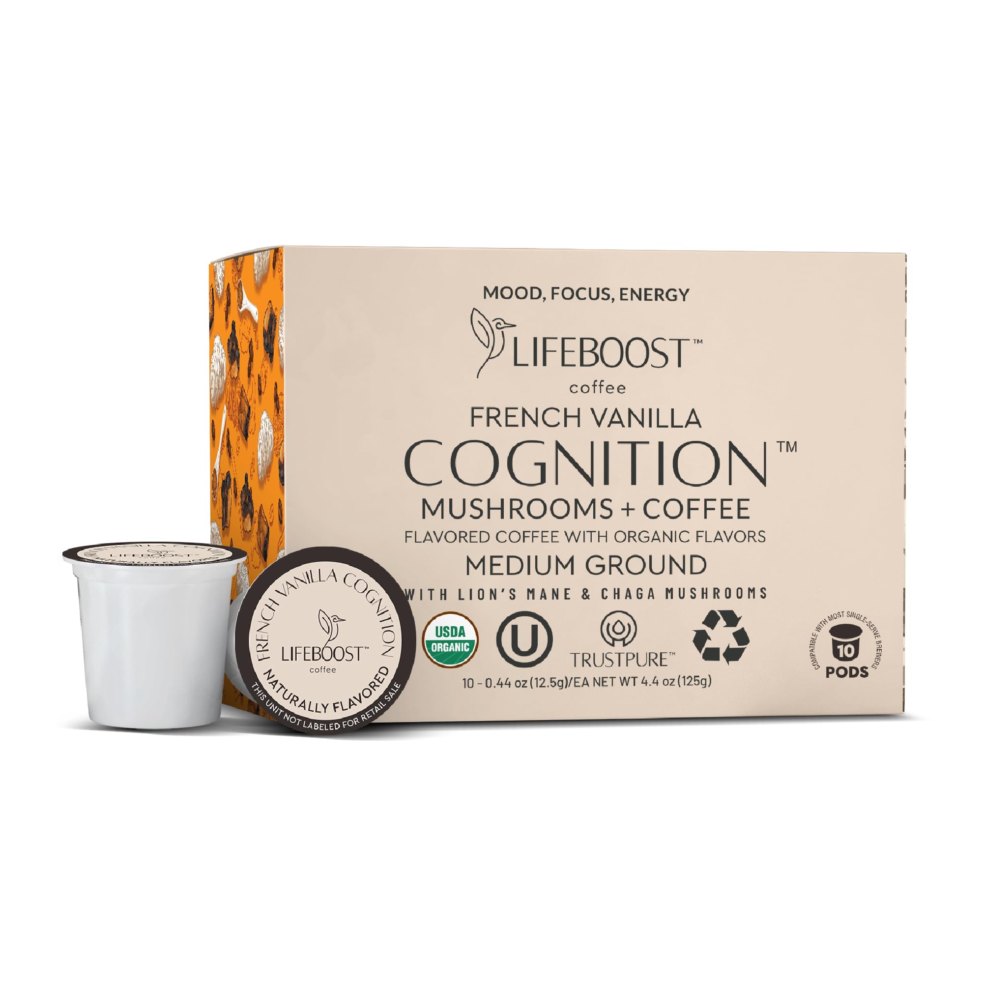 Lifeboost Medium Roast Low Acid Coffee K Cups - Single Origin Mold Free Non-GMO Organic Coffee Pods - Compatible with Keurig & Keurig 2 Machines - 10 Count