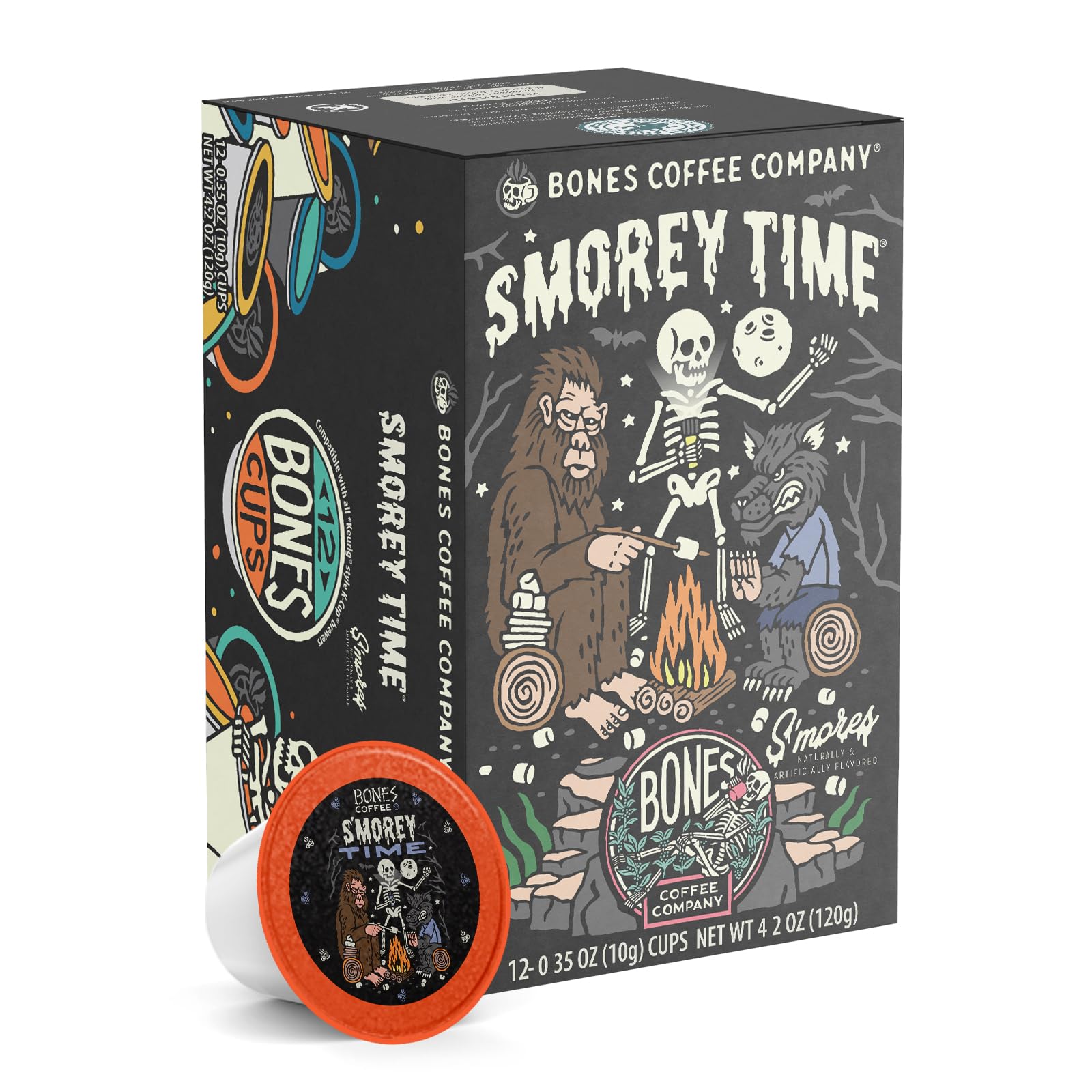 Bones Coffee Company Flavored Coffee Bones Cups Highland Grog Butterscotch Caramel | 12ct Single-Serve Coffee Pods Compatible with Keurig 1.0 & 2.0 Keurig Coffee Maker