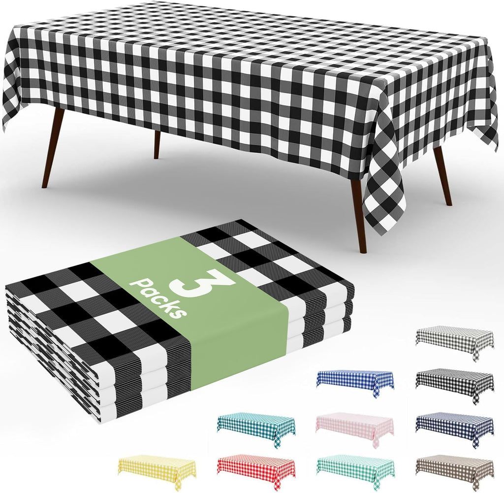 Smiry 3 Pack Red Gingham Disposable Tablecloths - 54" x 108" Heavy Duty Plastic Table Cloth, Waterproof Buffalo Plaid Table Covers for Picnic, Banquets, Outdoor Parties