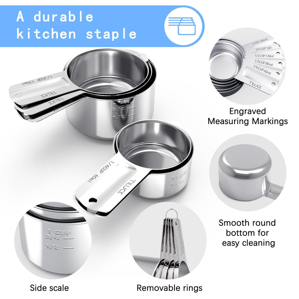 TILUCK Stainless Steel Measuring Cups Set,Kitchen Gadgets for Cooking & Baking,Set of 5