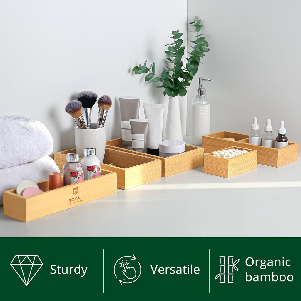 ROYAL CRAFT WOOD Adjustable Bamboo Drawer Dividers Organizers (17-22") - Multipurpose Storage Boxes 5 pcs