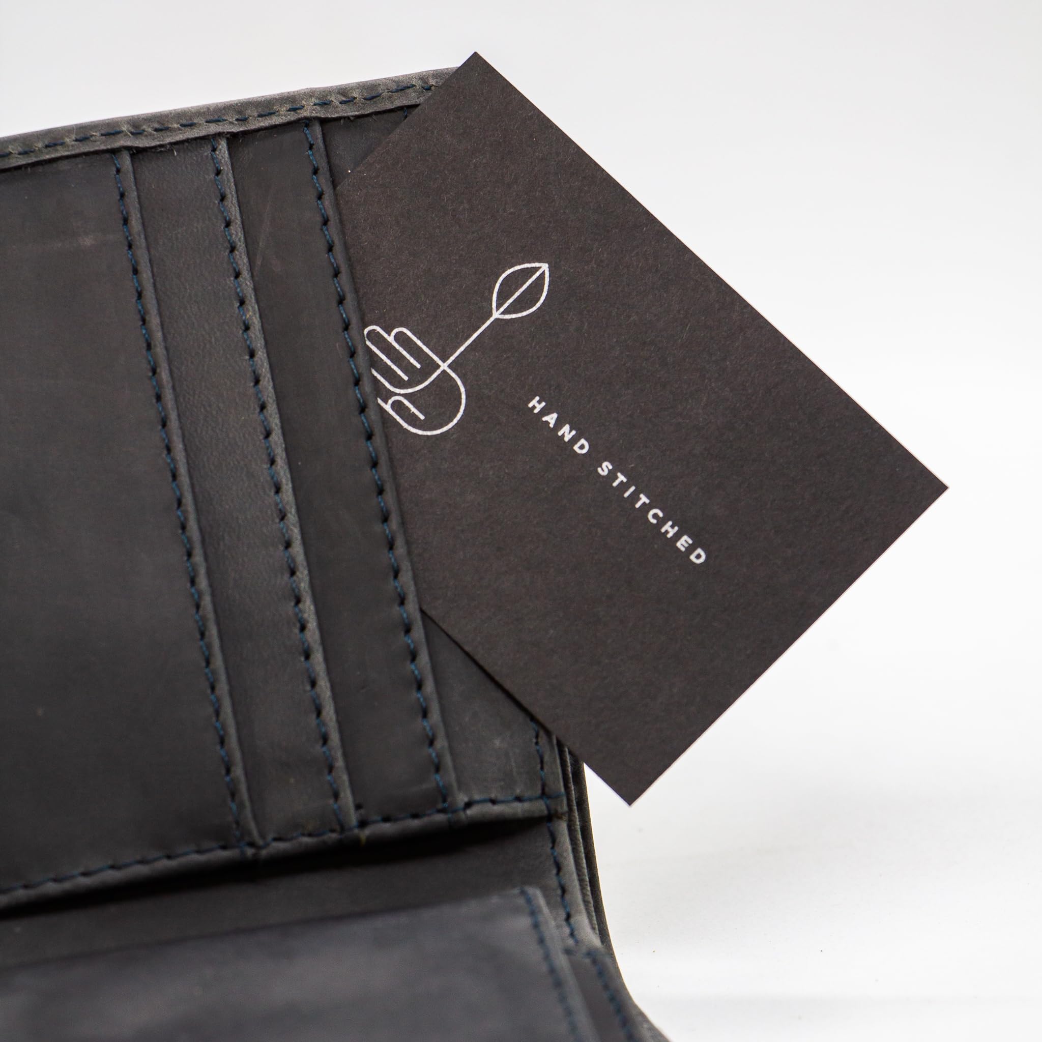 TWIN ENGINE COFFEE Handcrafted Leather Wallet, Extra Capacity Bifold Wallet with Bonus Insert + 2 ID Windows, Hand Stitched Top Grain, Slim Billfold with 8 Card Slots, Origin Creations (Deep Ocean)