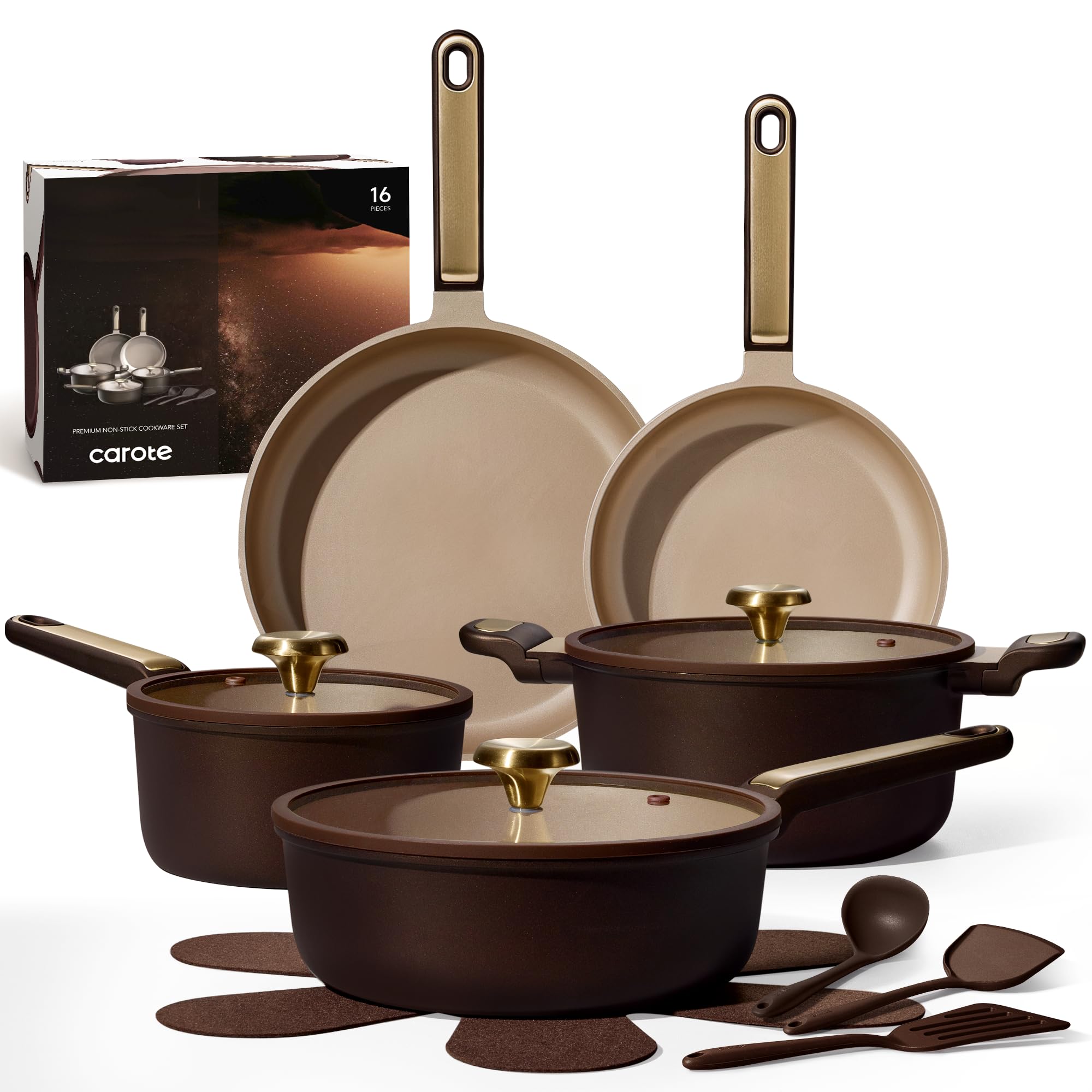 CAROTE Ceramic Cookware Set Nonstick, 14pcs Pots and Pans Set Nonstick, Non-Toxic & PFAS-Free, Dishwasher, RV/Camping Cookware Set, Cooking Pots with Lids, Charcoal Black