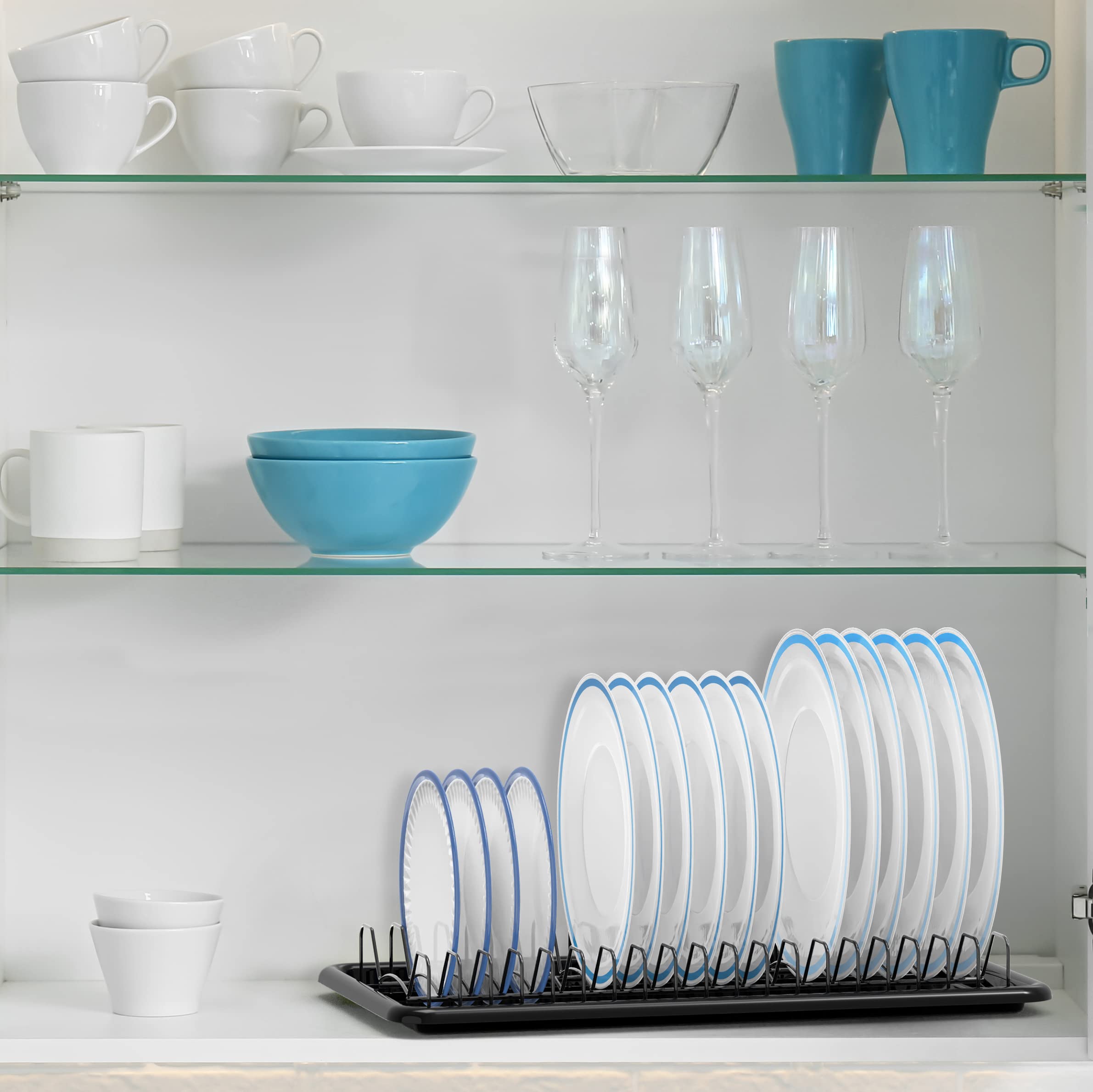 Simple Houseware Stainless Steel Plate Drying Rack with Drainboard, Chrome