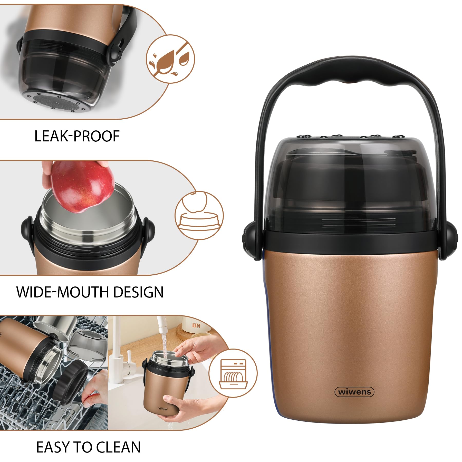 32oz Lunch Containers for Adults Kids Soup Thermo for Hot Food Jar Stainless Steel Insulated Vacuum Leak Proof Wide Mouth Thermal Bento Box with Spoon and Tritan Lid