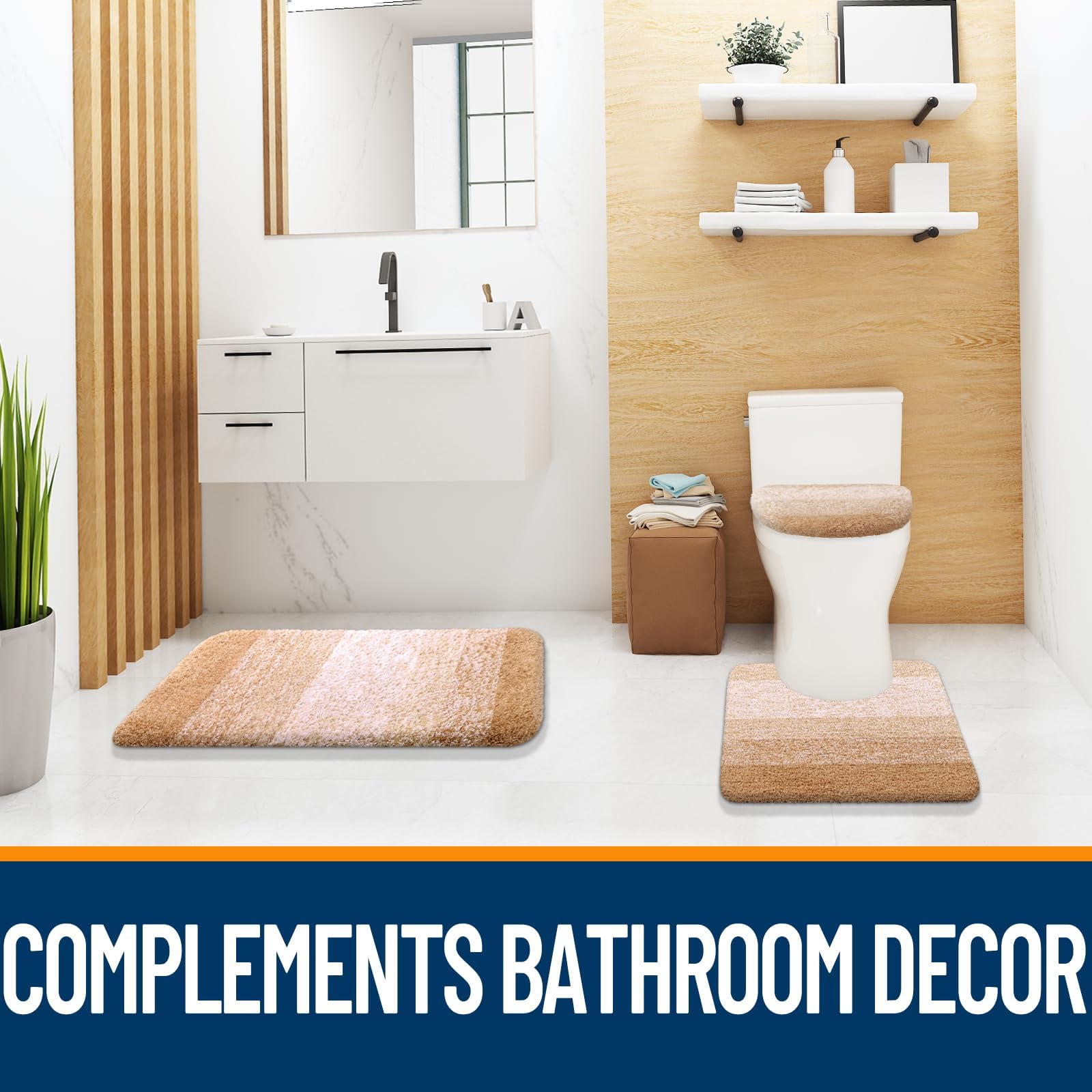 OLANLY Bathroom Rugs Sets 3 Piece, Soft Microfiber Absorbent Bath Mat, U-Shaped Contour Toilet Mat and Toilet Lid Cover, Quick Dry, Machine Washable, Toilet Cover and Rug Set for Bathroom, Grey