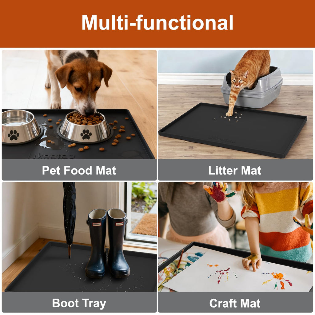 Extra Thick Silicone Mat Waterproof with Raised Edge 34" x 22", Under Sink Mat for Kitchen & Bathroom, Kitchen Cabinet Liner, Multi-Purpose for Storage & Protection, Gray