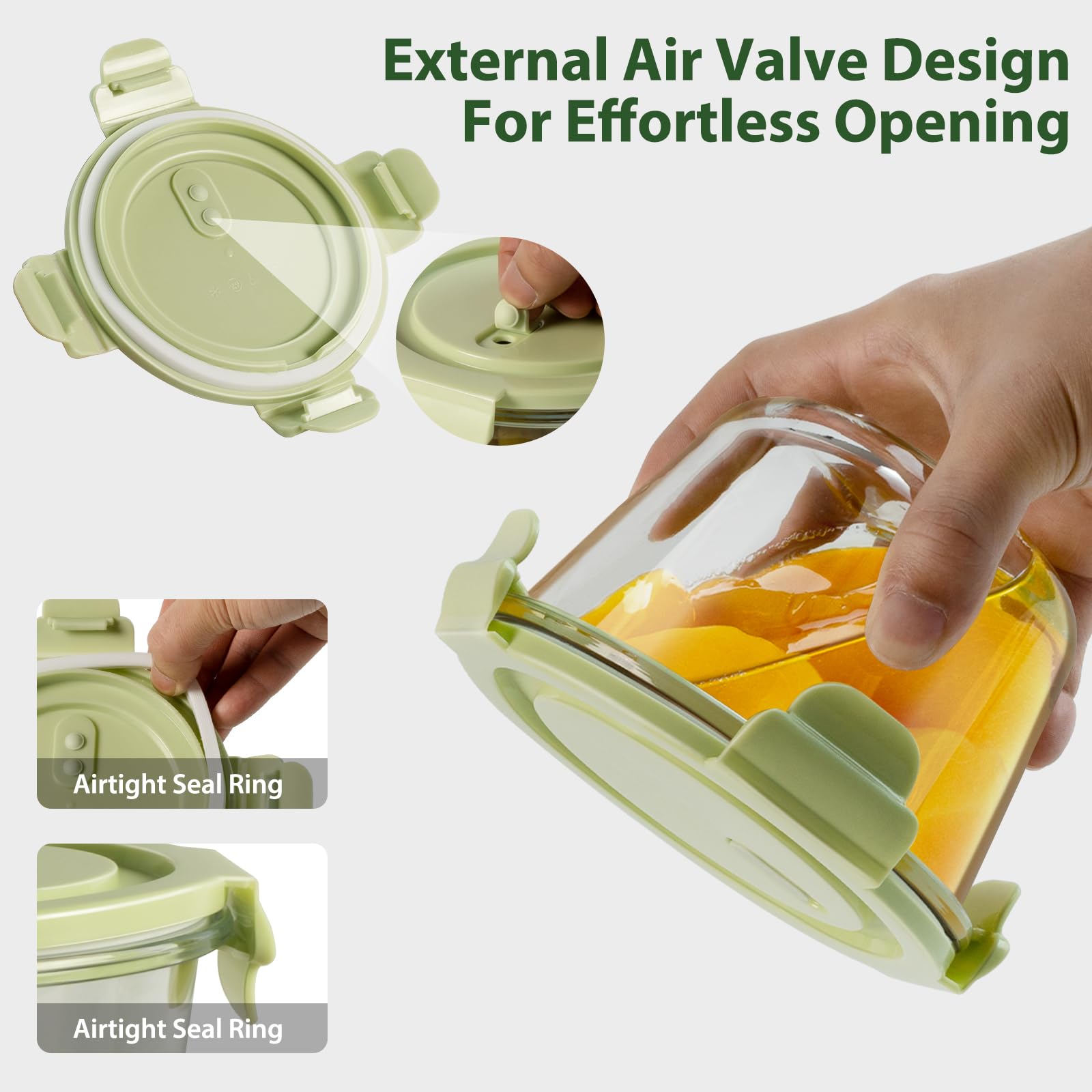 16oz Glass Meal Prep Containers, Airtight 2 Cup Glass Storage Containers with Lids, Heat-Resistant BPA-Free Borosilicate Glass Soup Container for Leftover, Microwave, Dishwasher&Freezer Safe (4 Packs)