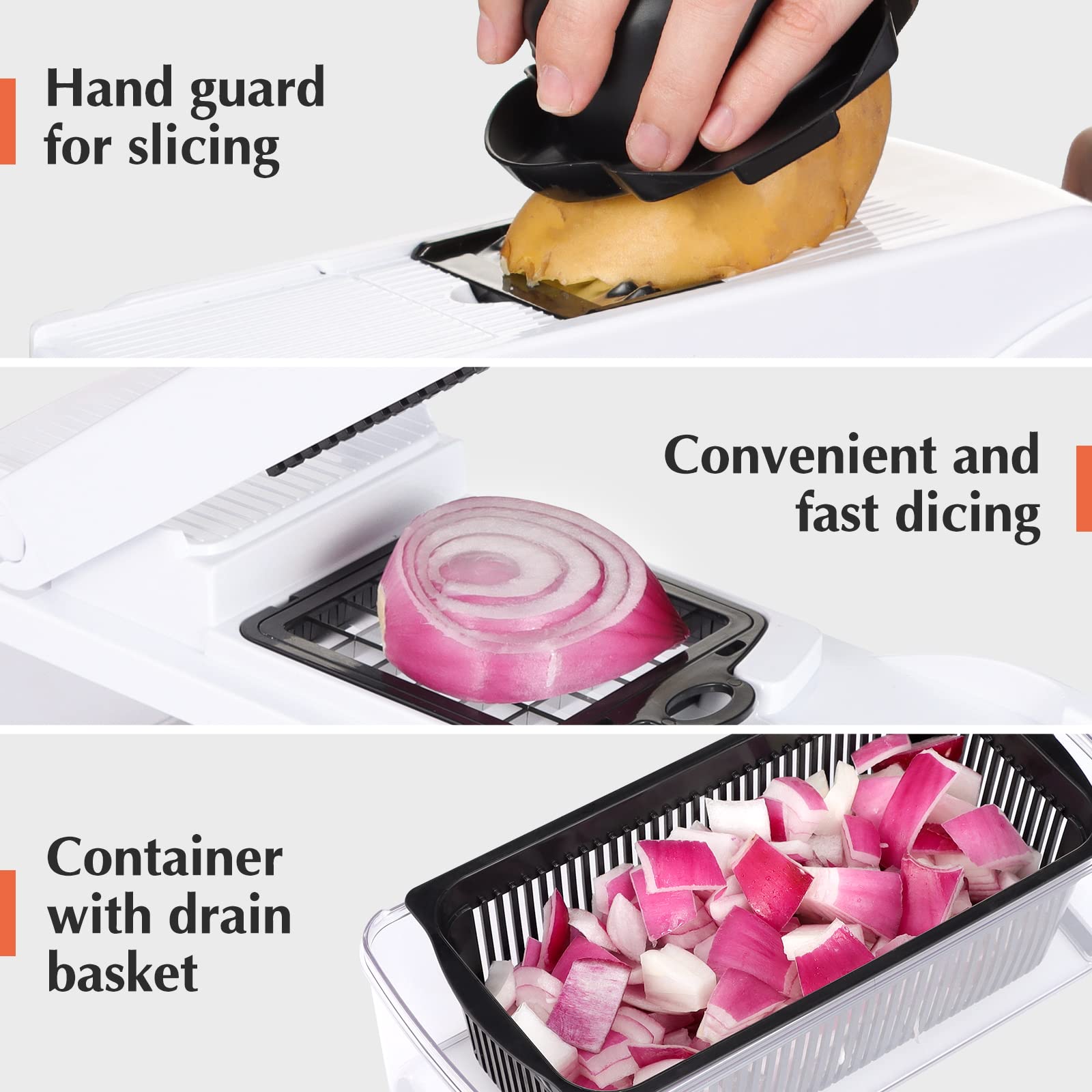 KEOUKE Vegetable Chopper Mandoline Slicer Grey - 12 in 1 Interchangeable Blades Food Chopper with Container, Hand Guard & Drainer, Veggie Dicer Kitchen Gadget for Onion, Cucumber, Tomato, Fruit