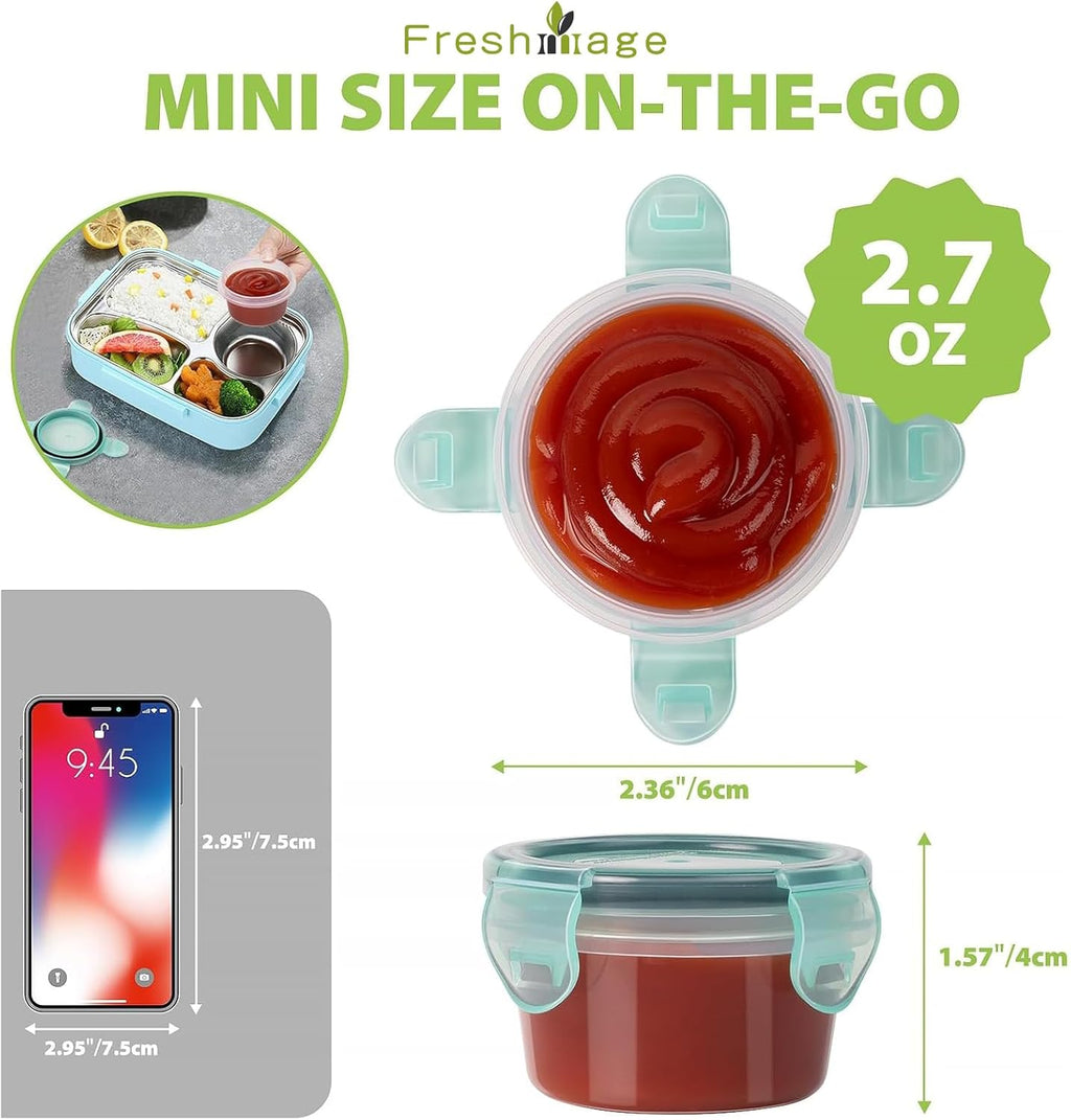 Freshmage [6 Pack 2.4oz Stainless Steel Dressing Container with Silicone Lids and [6 Pack] 2.7 oz Small Condiment Containers