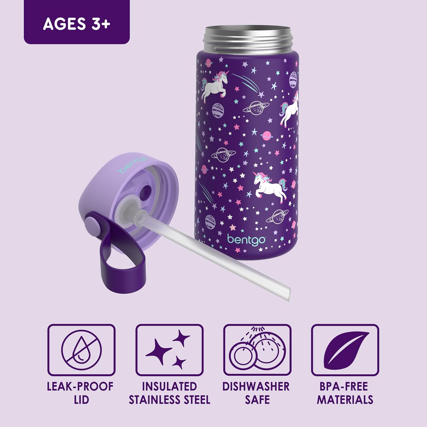 Bentgo 2-in-1 Backpack & Insulated Lunch Bag Set With Stainless Steel Water Bottle (Unicorn)