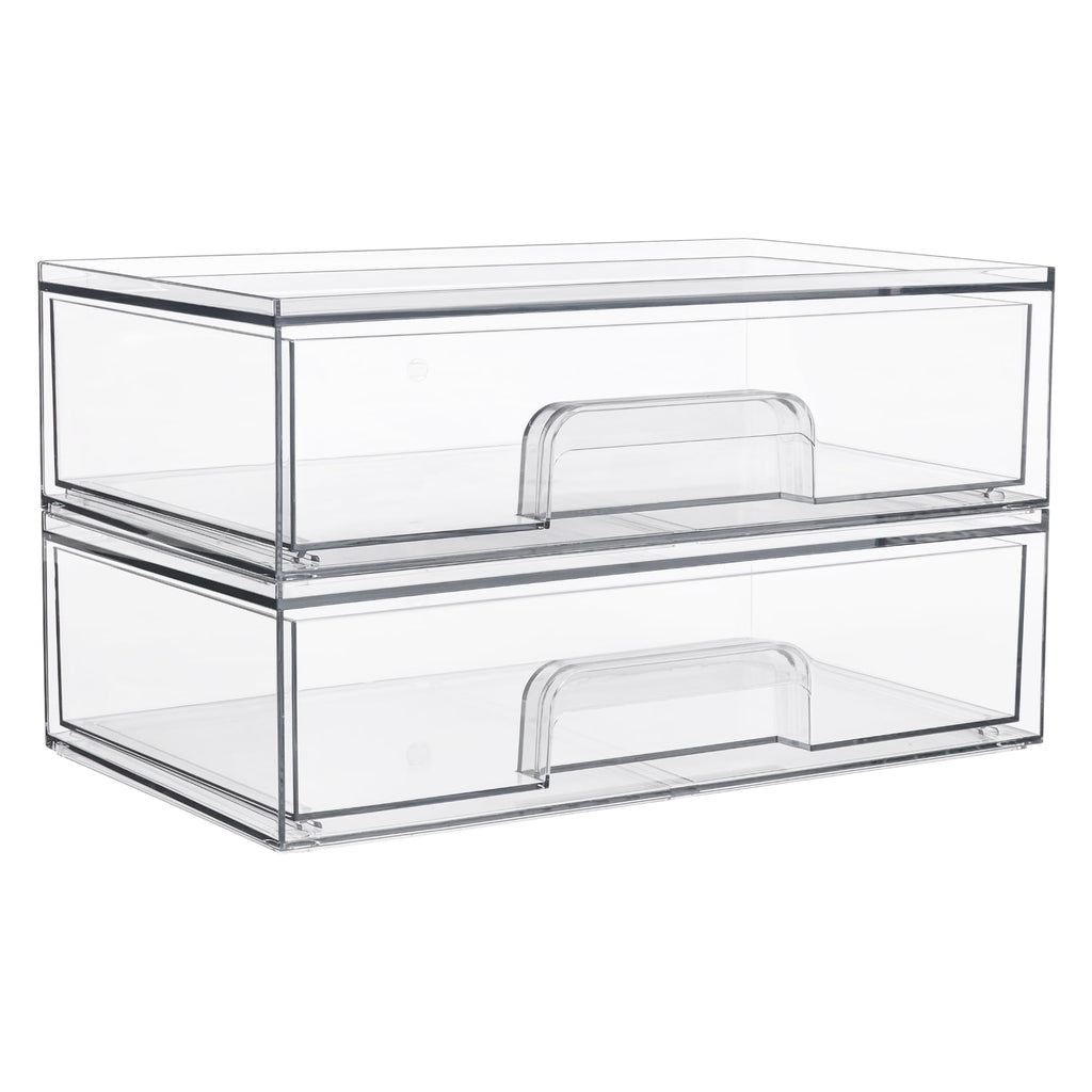 Vtopmart 12.1''W Clear Stackable Storage Drawers,2 Pack Acrylic Plastic Organizers Bins for Makeup Palettes, Cosmetics, and Beauty Supplies,Ideal for Vanity, Bathroom,Cabinet,Desk Organization