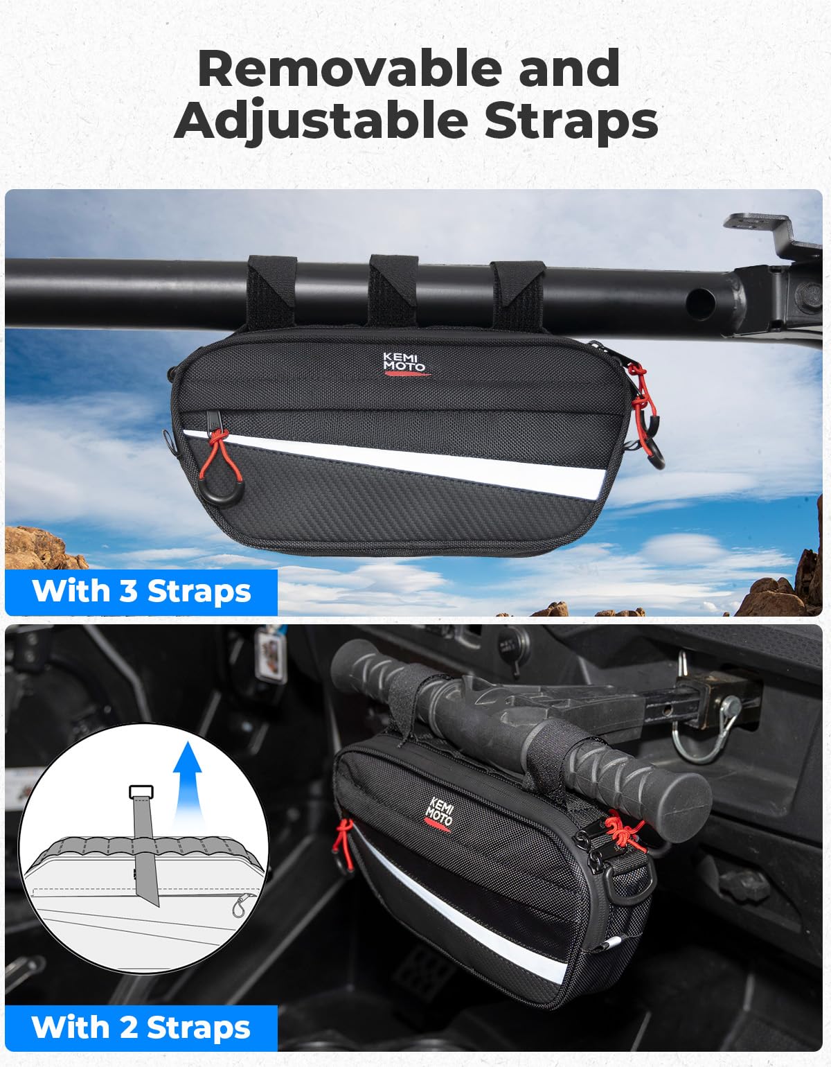 KEMIMOTO UTV Roll Cage Storage Bag Universal 1680D Grab Handle Storage Bag Dimensions 11" x 5" Side by Side Accessories Compatible with UTV, ATV, Golf Cart, Bike, Off-road Vehicle