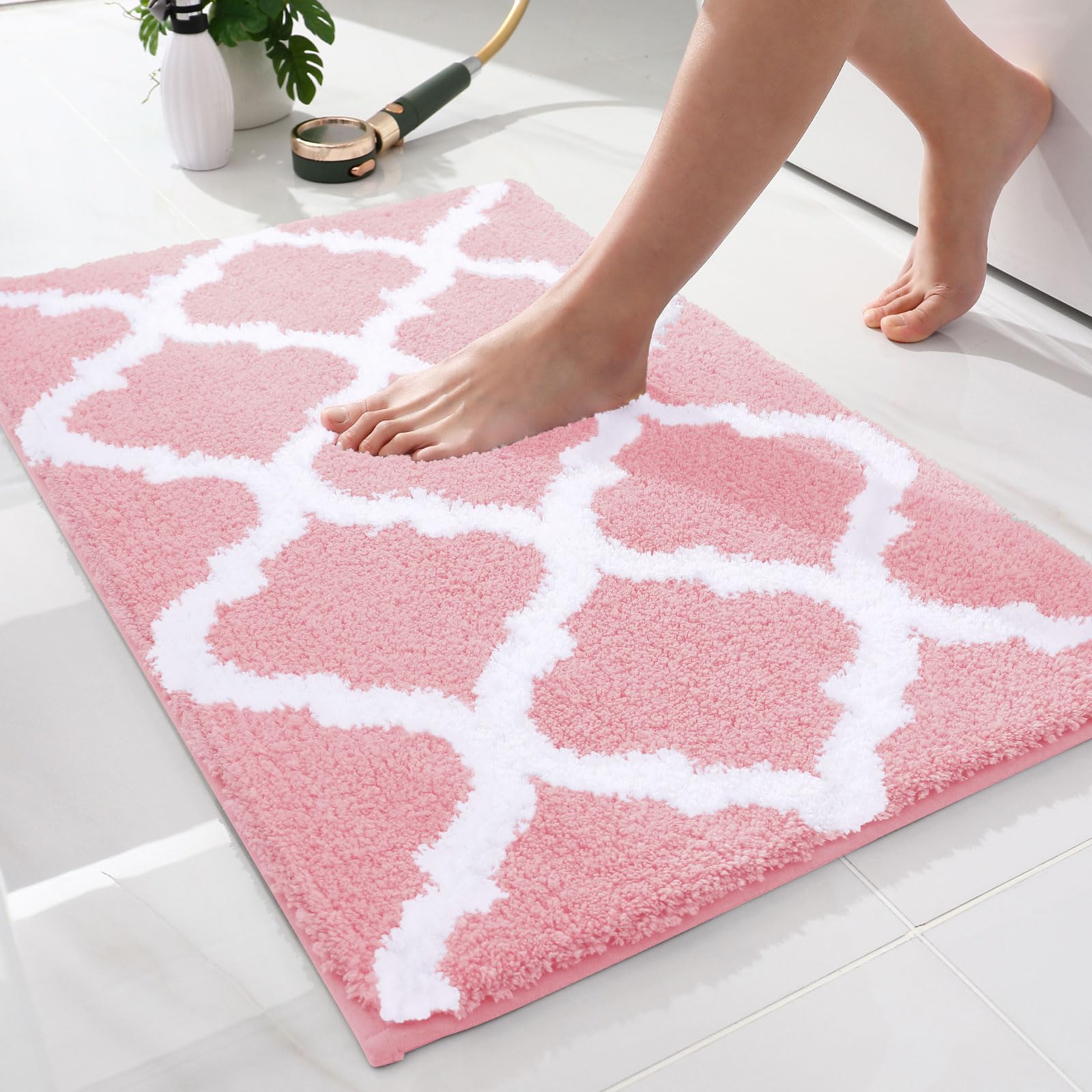 OLANLY Bathroom Rugs 24x16, Soft and Absorbent Microfiber Bath Rugs, Non-Slip Shaggy Shower Carpet, Machine Wash Dry, Bath Mats for Bathroom Floor, Tub and Shower, Grey