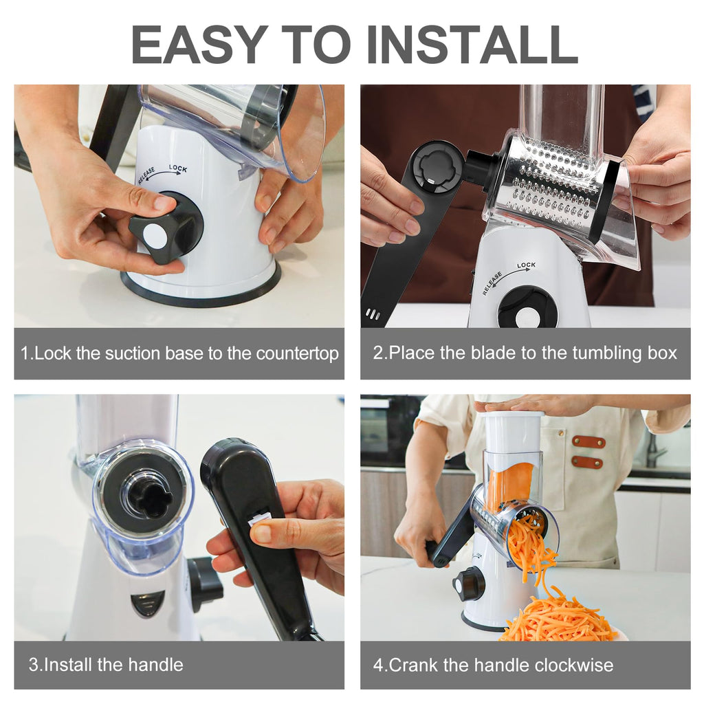 Cambom 5 in 1 Rotary Cheese Grater Hand Crank Cheese Shredder for Fresh Cheese, Vegetable, Nuts,Non-slip Suction Base, Black