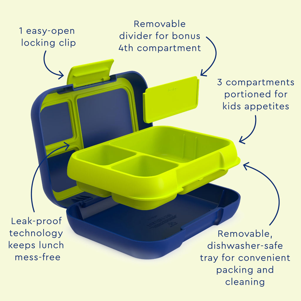 Bentgo Pop - Leak-Proof Lunch Box & Removable Divider for Ages 8+ & Teens - Lunch Container Holds 5 Cups of Food; 3-4 Compartments; Microwave/Dishwasher Safe; 2 Year Warranty (Navy Blue/Chartreuse)