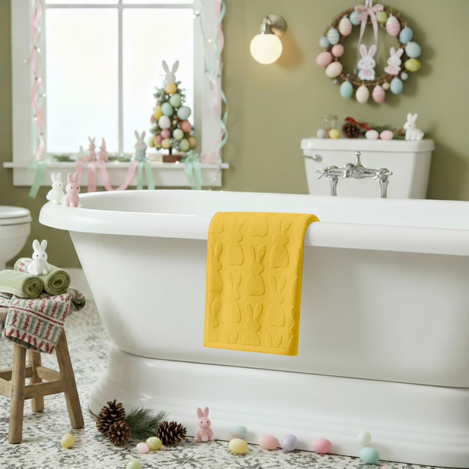 Artoid Mode 2 Pcs Beige 3D Rabbit Jacquard Easter Hand Towels for Bathroom, 100% Cotton Soft Absorbent Bathroom Decor Towels, 13.7 x 29.5 Inch