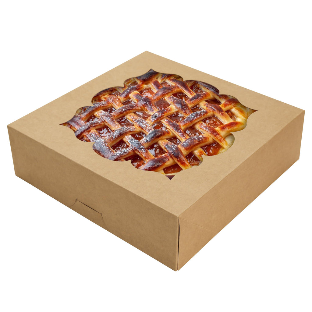 30 Pack Pie Boxes with Window 10x10x3 in Bakery Boxes Perfect for Pies, Cheesecake, Cookies, Muffins and Chocolate Covered Strawberries (Brown)