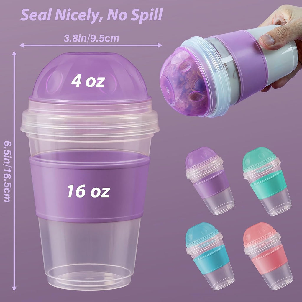 Freshmage Salad Lunch Container and 4 Pack 20 oz Yogurt Parfait Cups with Lids