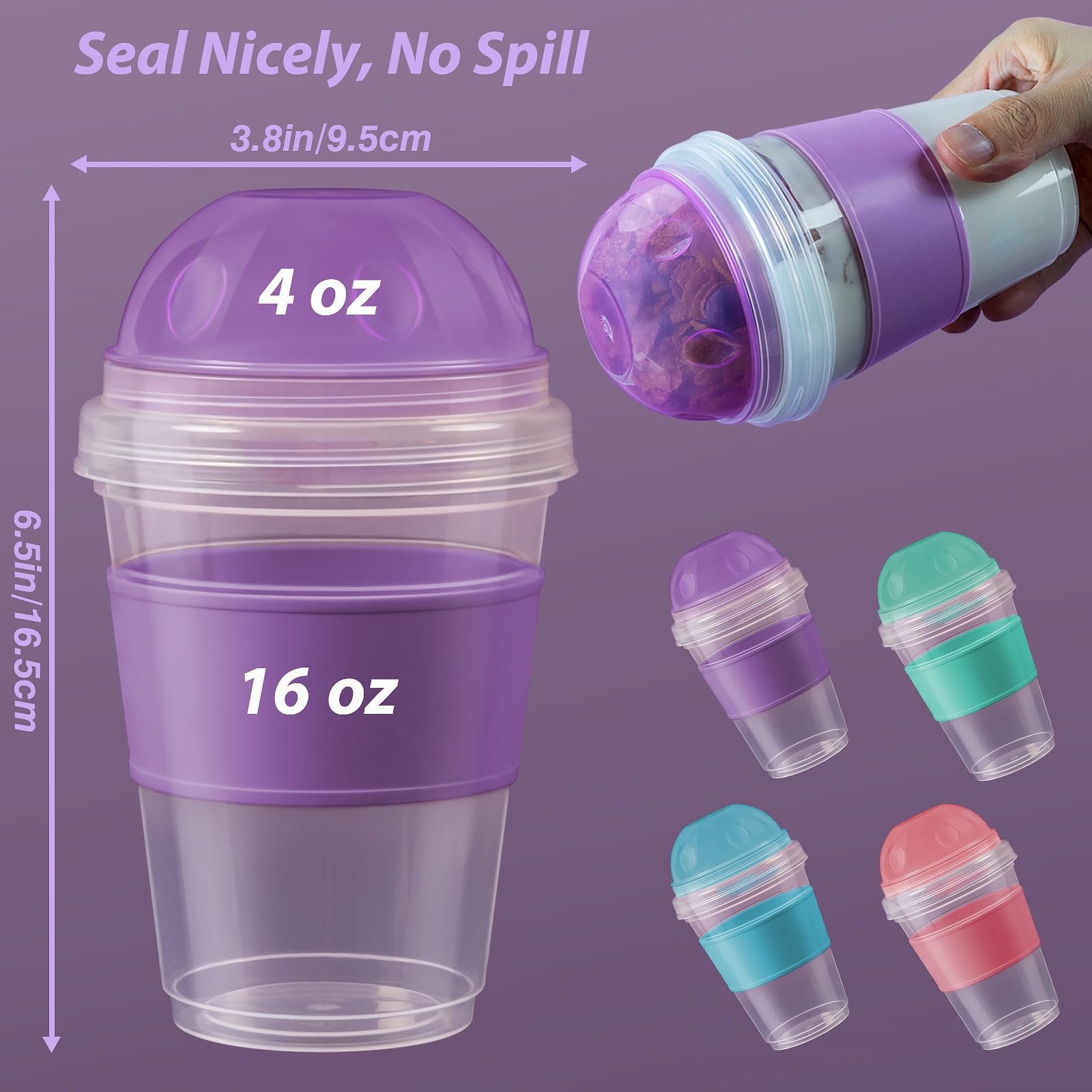 Freshmage Yogurt Parfait Cups with Lids, 2 Pack 20 oz Reusable Overnight Oats Containers with Lids, Topping Compartment & Spoon to Go for Breakfast Meal Prep, Portable & Lightweight (Blue&Green)