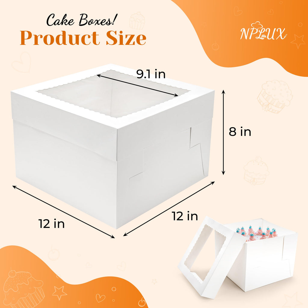Valentine Gift 10 Pack Cake Boxes 12x12x8 Inch White Cake Boxes with Window Cajas Para Pasteles for Weddings Birthdays Parties