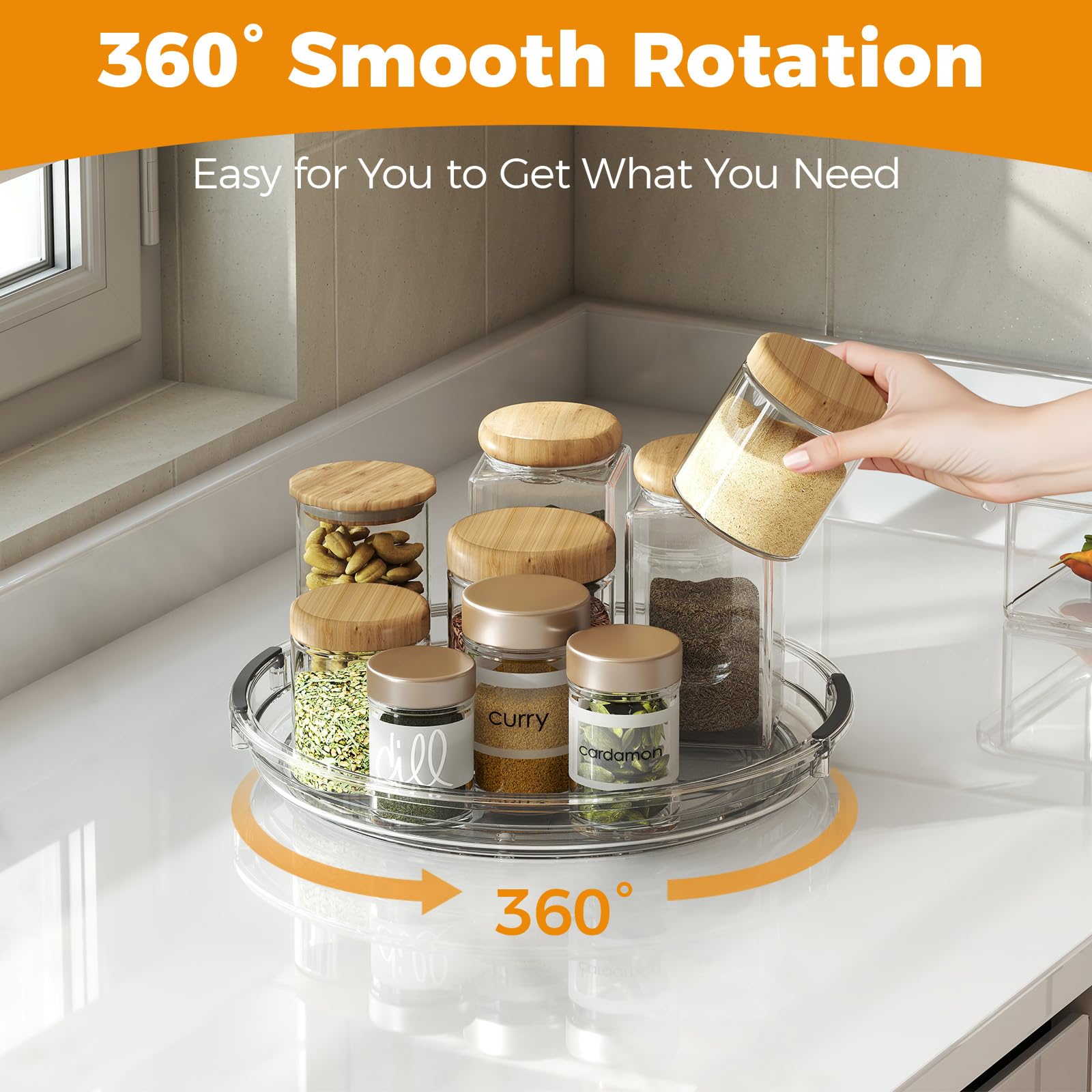 2 Pack Lazy Susan Organizer, 9.25 inch Lazy Susan Turntable for Cabinet Table Top Refrigerator, Rotating Organizer for Pantry Fridge, Clear