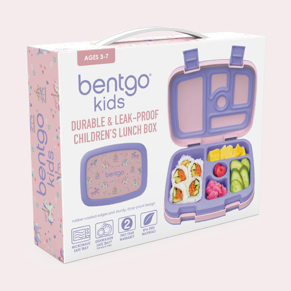 Bentgo Kids Prints Leak-Proof, 5-Compartment Bento-Style Kids Lunch Box - Ideal Portion Sizes for Ages 3-7, Durable, Drop-Proof, Dishwasher Safe, & PFAS & BPA-Free Materials (Unicorn)
