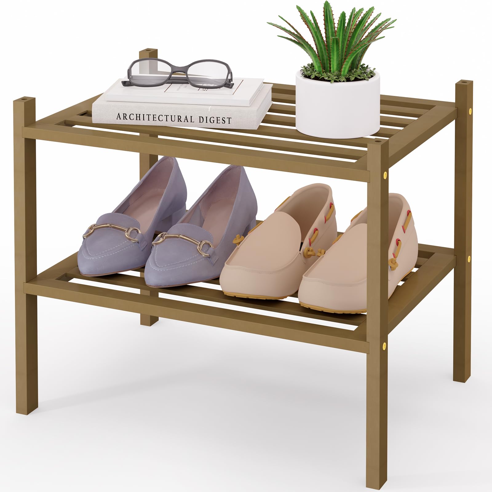 Smiry Bamboo Shoe Rack 3-Tier, Stackable Wooden Shoe Organizer for Entryway & Closet, Free Standing Wood Shoe Storage Shelf for Front Door & Small Spaces, Natural
