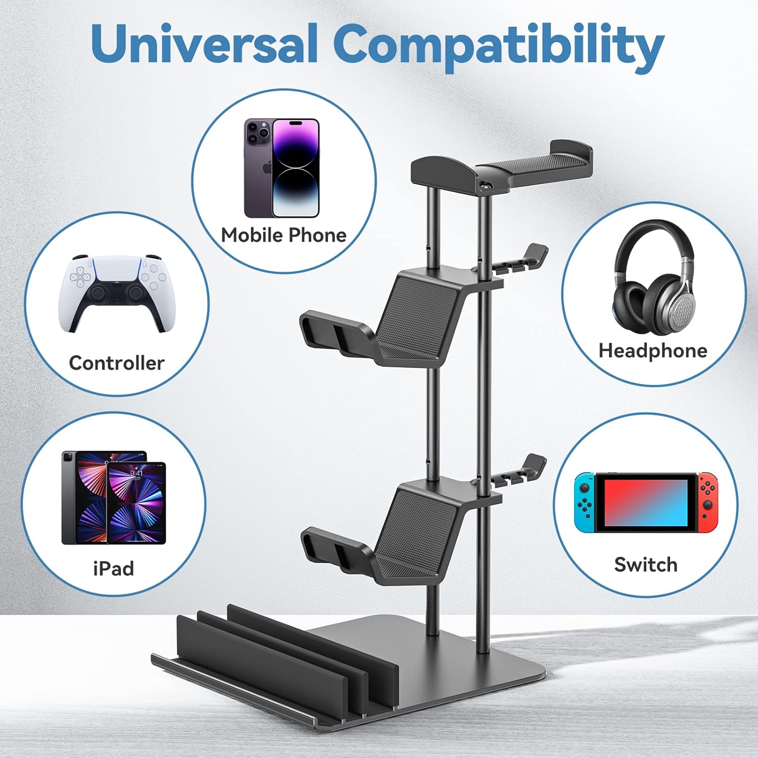 KDD Gaming RGB Headphones Stand & Controller Holder & Headset Holder for Desk - Rotatable Headset Stand with 9 Light Modes