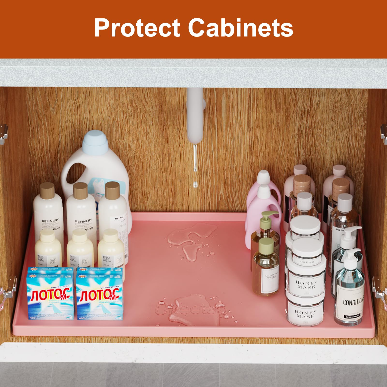 Extra Thick Silicone Mat Waterproof with Raised Edge 34" x 22", Under Sink Mat for Kitchen & Bathroom, Kitchen Cabinet Liner, Multi-Purpose for Storage & Protection, Gray