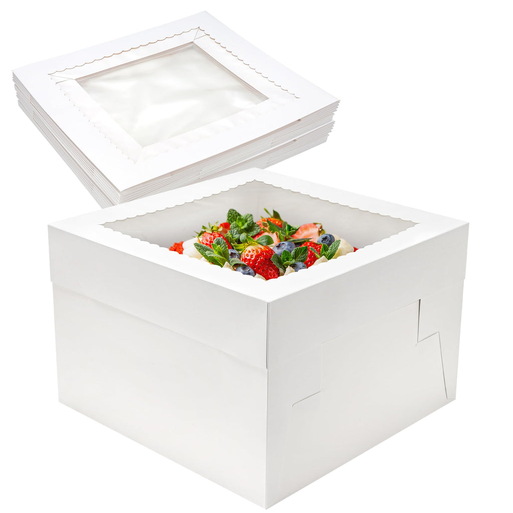 Valentine Gift 10 Pack Cake Boxes 12x12x8 Inch White Cake Boxes with Window Cajas Para Pasteles for Weddings Birthdays Parties