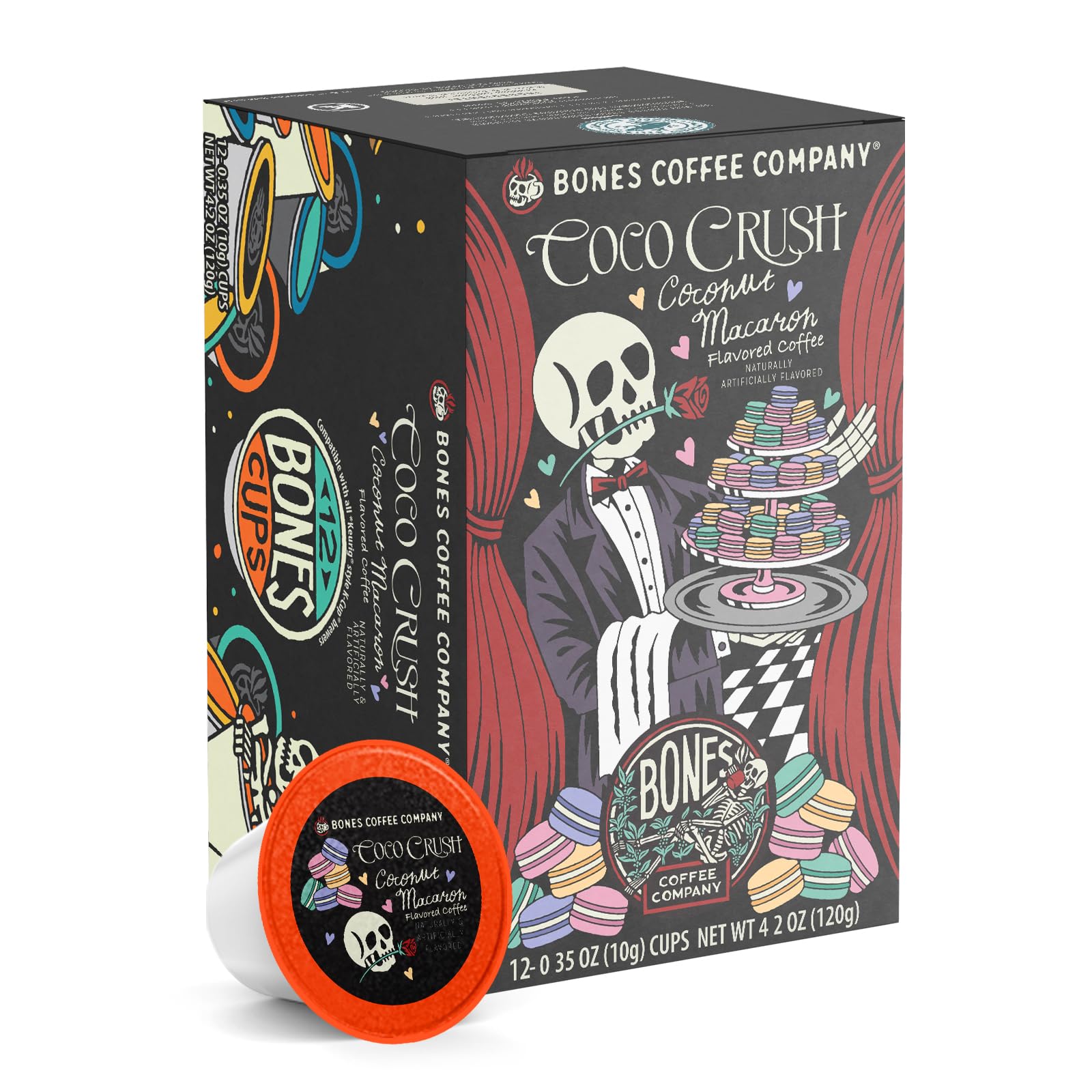 Bones Coffee Company Flavored Coffee Bones Cups Highland Grog Butterscotch Caramel | 12ct Single-Serve Coffee Pods Compatible with Keurig 1.0 & 2.0 Keurig Coffee Maker
