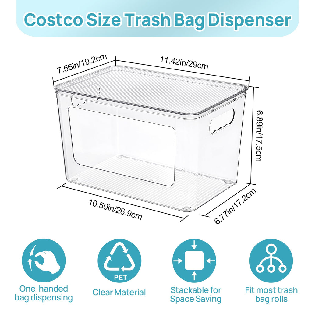 Vtopmart 2 Pack Trash Bag Holder, Stackable Garbage Bag Dispenser for 13/30/33 Gallon Bags, Clear Organizer Bins for Under Kitchen Sink, Laundry Room Organization and Storage