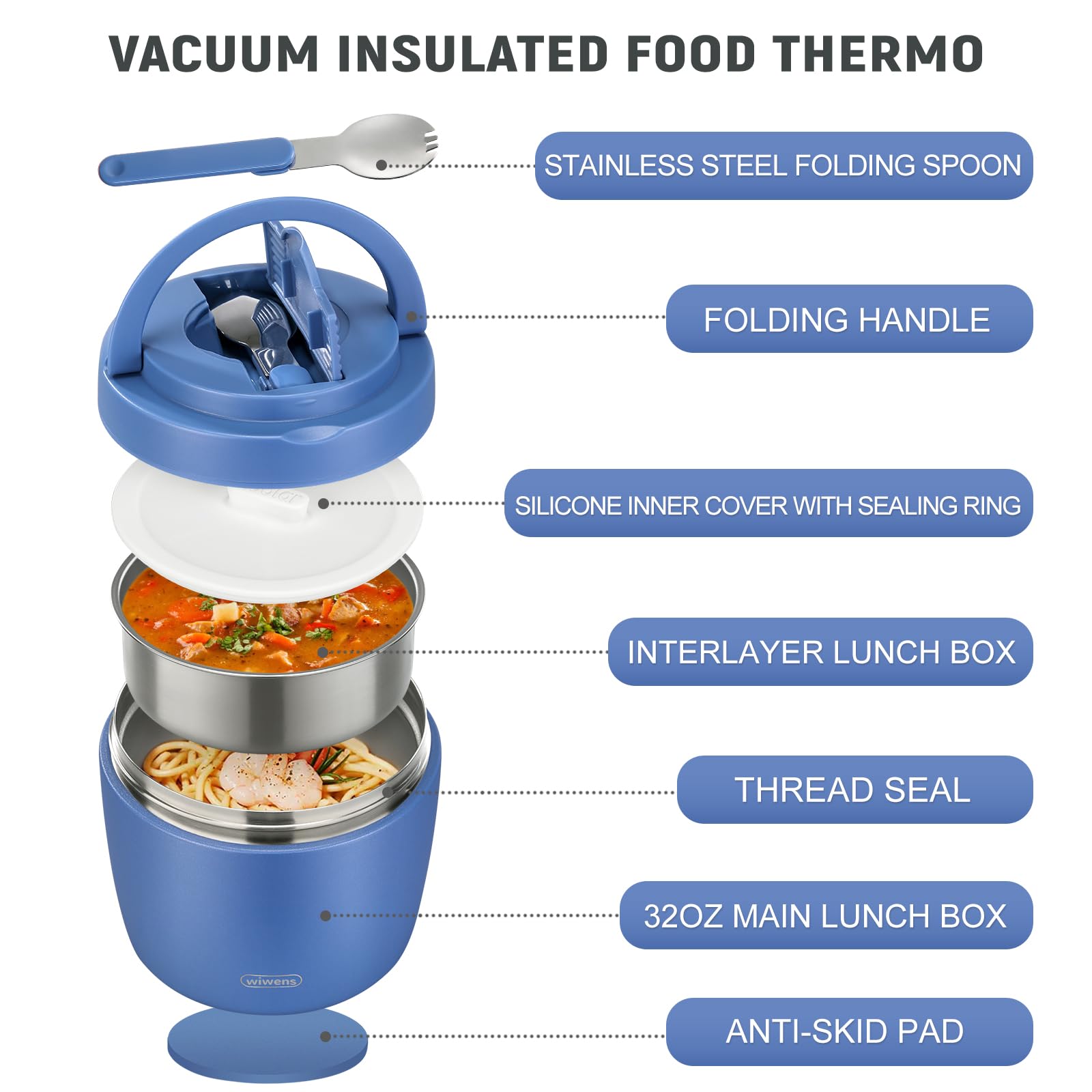 Thermo Food Jar for Hot Food Adults 32OZ Soup Thermo Lunch Containers Wide Mouth Vacuum Insulated Stainless Steel Leakproof Bento Box with Spoon (Black)