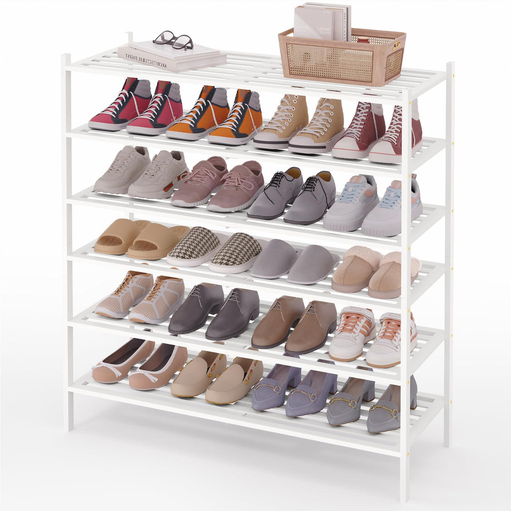 Smiry Bamboo Shoe Rack 3-Tier, Stackable Wooden Shoe Organizer for Entryway & Closet, Free Standing Wood Shoe Storage Shelf for Front Door & Small Spaces, Natural