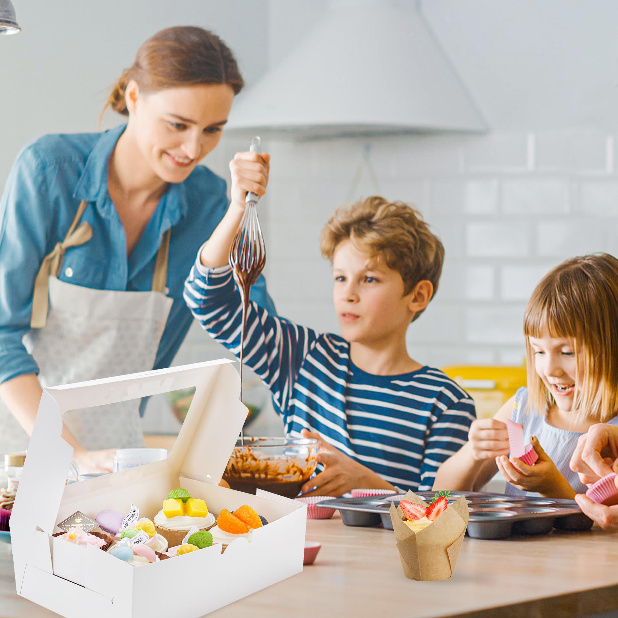 15 Pack Cupcake Boxes with Inserts 6 Holders, White Standard Bakery Boxes with Window Food Grade Cupcake Containers 6 Count for Muffins