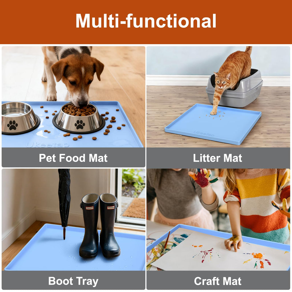 Extra Thick Silicone Mat Waterproof with Raised Edge 34" x 22", Under Sink Mat for Kitchen & Bathroom, Kitchen Cabinet Liner, Multi-Purpose for Storage & Protection, Gray