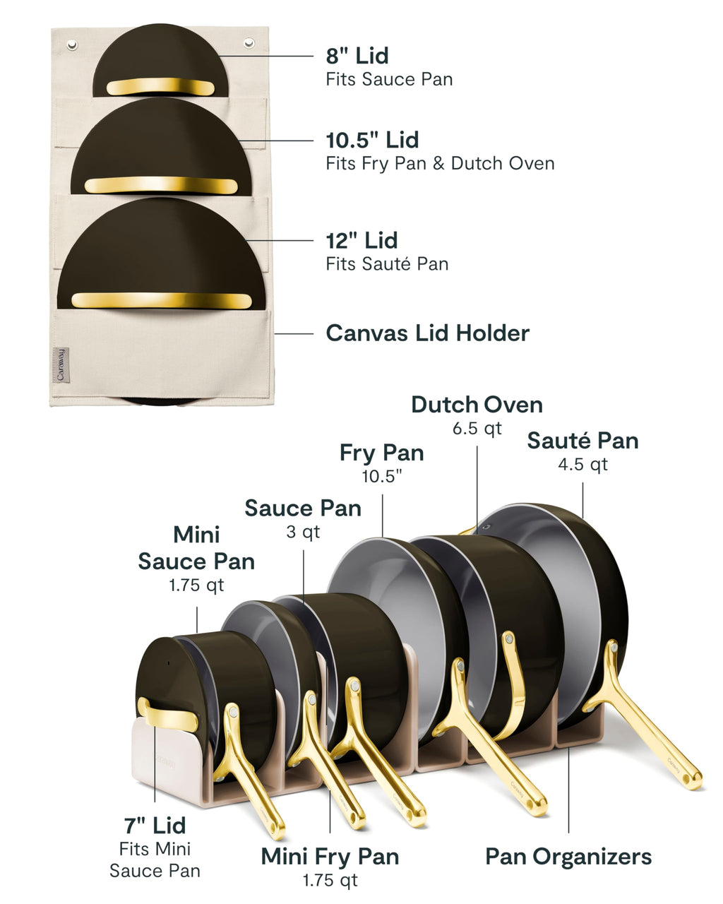 Caraway Non-stick Ceramic Cookware Set (12 Piece) Pots, Pans, Lids and Kitchen Storage - PFAS & PFOA Free - Oven Safe Pan Set & Compatible with All Stovetops - Cream