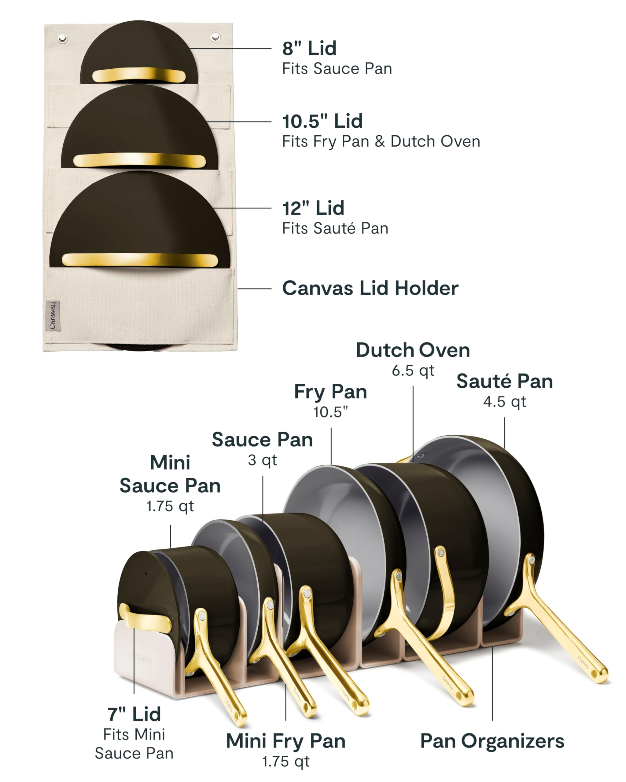 Caraway Non-stick Ceramic Cookware Set (12 Piece) Pots, Pans, Lids and Kitchen Storage - PFAS & PFOA Free - Oven Safe Pan Set & Compatible with All Stovetops - Cream