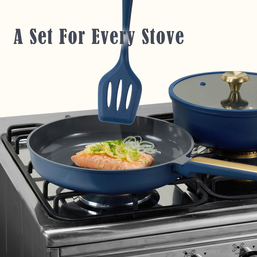 CAROTE Non Stick Frying Pan Skillet Set, Omelet Pan, Healthy Non Toxic Granite Chef Pan, Induction Compatible Egg Frying Pan with Heat-Resistant Handle, PFOA-Free,Black, 8"+10"+12"