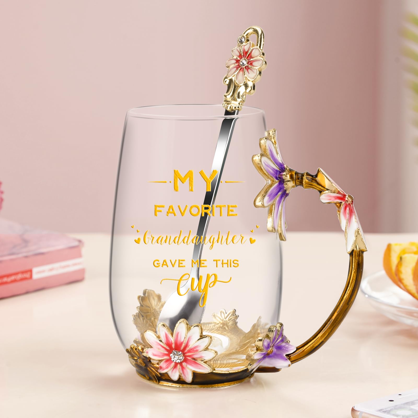 OEAGO Gifts for Mom Women Mothers Day Valentines Day Gifts Glass Coffee Enamels Mug Best Birthday Valentine's for Her Girlfriend Wife from Daughter Son Tea Cup Christmas Stocking Stuffers