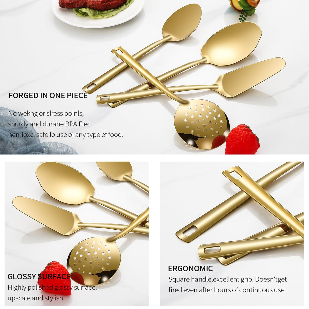 Lazycorner Cooking Utensil Set 11 Pcs Stainless Steel Kitchen Utensils Set Wok Utensils Kitchen Tool Set Spatula Set Heat Resistant Metal Kitchen Tools Ergonomic HandleEasy to Clean Dishwasher Safe