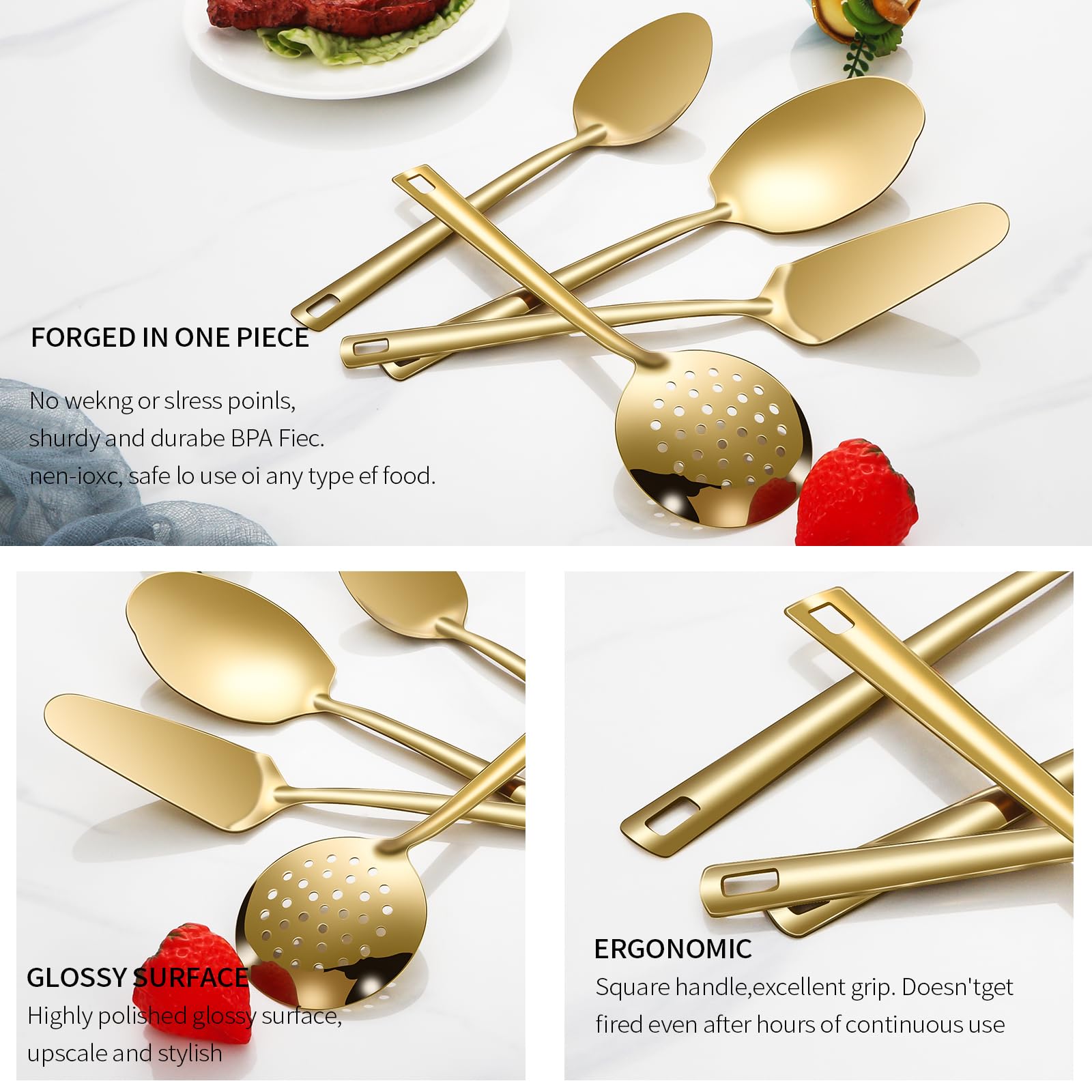 Lazycorner Cooking Utensil Set 11 Pcs Stainless Steel Kitchen Utensils Set Wok Utensils Kitchen Tool Set Spatula Set Heat Resistant Metal Kitchen Tools Ergonomic HandleEasy to Clean Dishwasher Safe