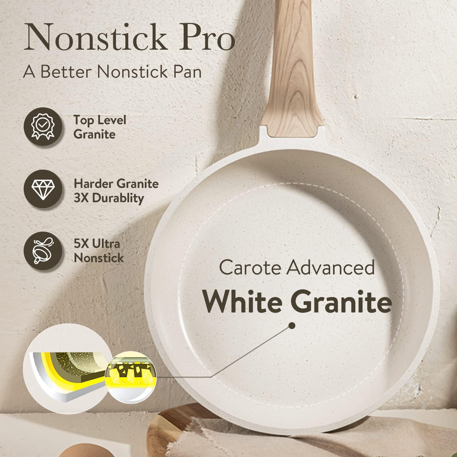 CAROTE Nonstick Frying Pan Skillet,Non Stick Granite Fry Pan Egg Pan Omelet Pans, Stone Cookware Chef's Pan, PFOA Free,Induction Compatible(Classic Granite, 8-Inch)