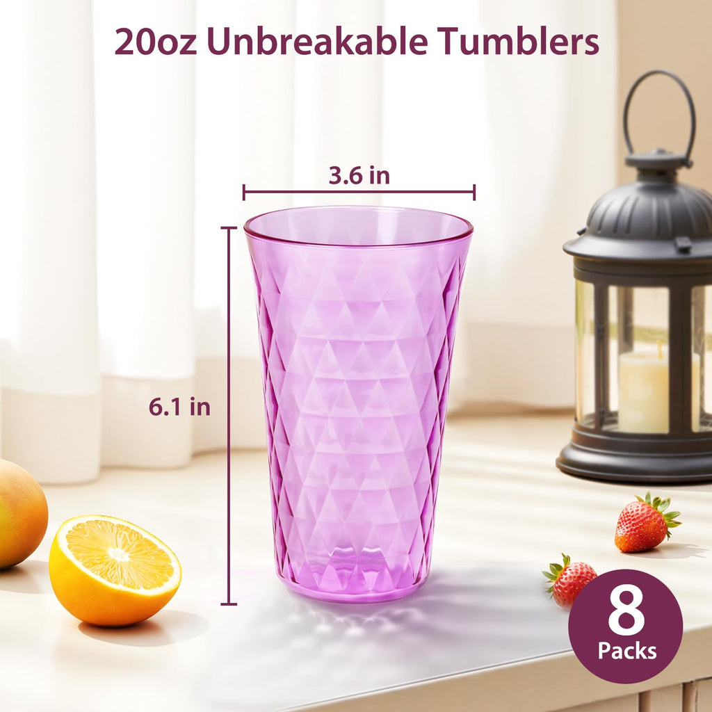 Freshmage 8 Pack 20 oz Unbreakable Plastic Drinking Glasses, All-Clear Reusable Drinking Cups- BPA Free, Dishwasher & Microwave Safe, Stackable Tumblers for Home, Outdoor, Camping, Picnic, Pool