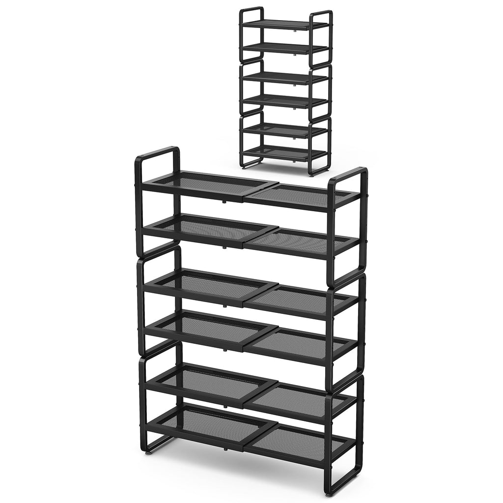 SNTD Shoe Rack - Expandable Shoe Organizer for Closet, Adjustable Metal Shoe Shelf Storage, Stackable Long Shoe Stand Holder for Garage, Entryway, Door Entrance (Black, 2-Tier)