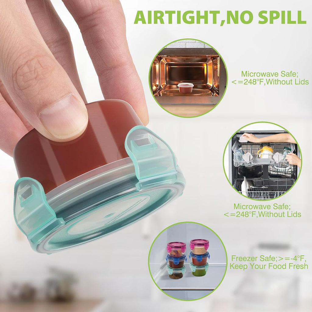 Freshmage [6 Pack 2.4oz Stainless Steel Dressing Container with Silicone Lids and [6 Pack] 2.7 oz Small Condiment Containers