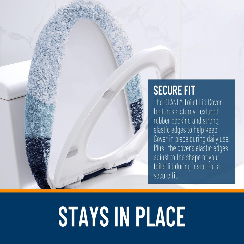 OLANLY Soft Microfiber Bathroom Toilet Lid Cover, Machine Washable Seat Covers, 17.5x15, Stays in Place Rubber Backing, Fits Most Round, Elongated and Oblong Lids, Accessories Decor, Gray