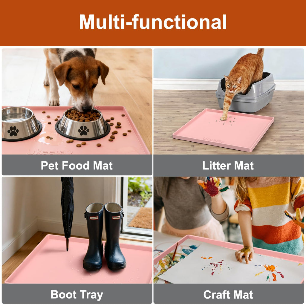 Extra Thick Silicone Mat Waterproof with Raised Edge 34" x 22", Under Sink Mat for Kitchen & Bathroom, Kitchen Cabinet Liner, Multi-Purpose for Storage & Protection, Gray